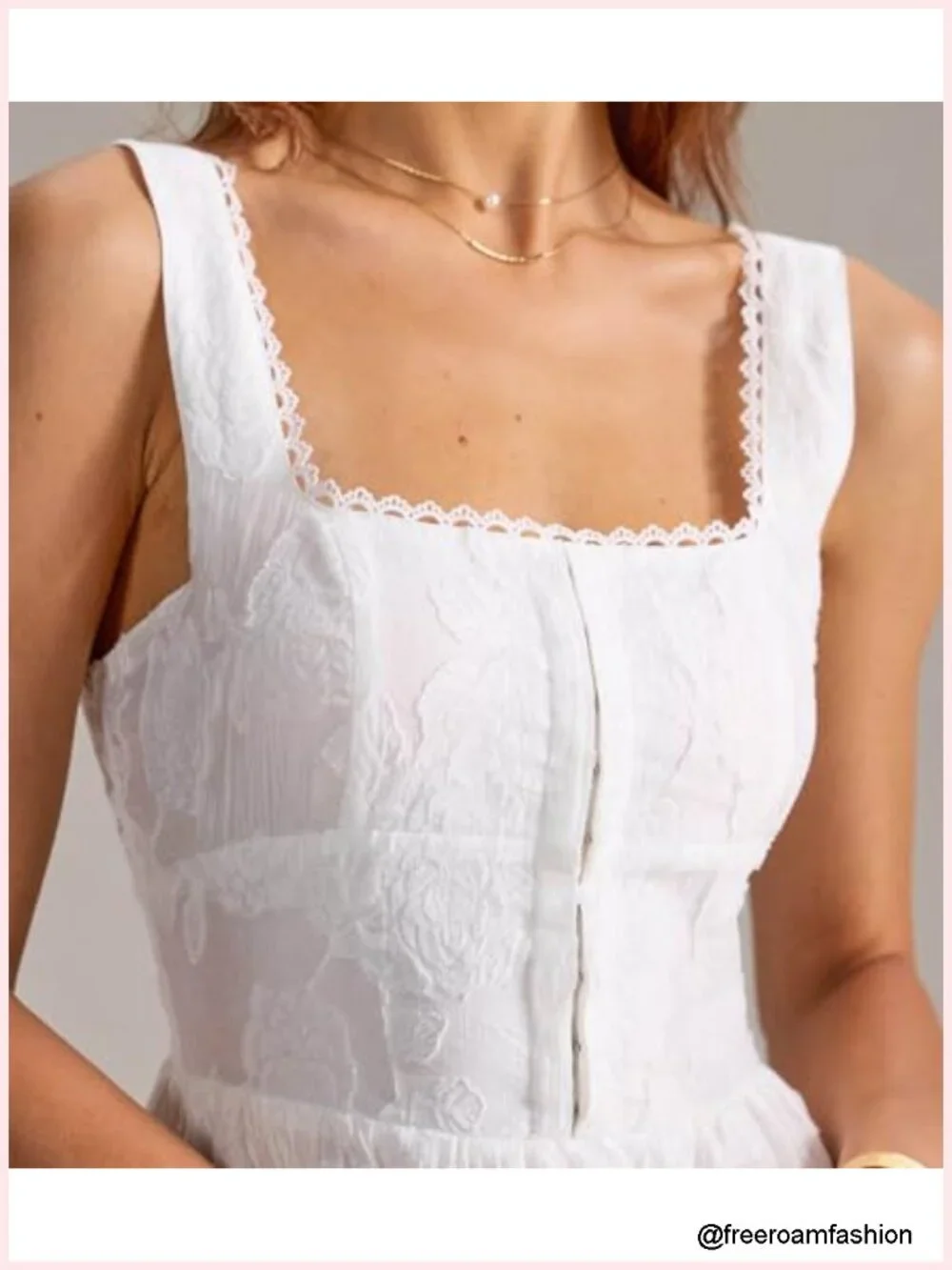 Square Neck Lace Trim A-Line Midi Sundress for Wedding Guest Party